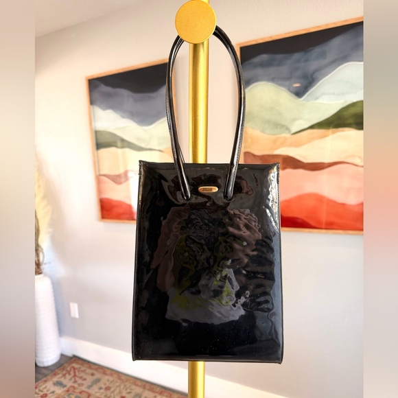 Vintage Handbags - Vintage 1960s Black Patent Leather Evening Bag